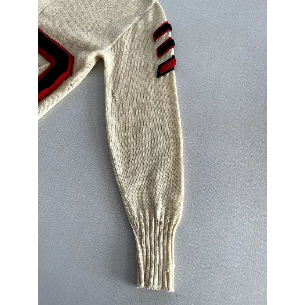 Sarby Sportswear Sz M Letterman Cardigan Sweater Cream Wool Vintage 1950's